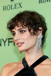 Taylor Hill Ignites Springsteen Premiere With Fringed Velvet Midnight Mini Dress