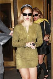 Addison Rae Pairs Knit Mini-Dress with Unexpected Flip-Flops for NYC Appearance