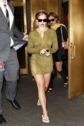 Addison Rae Pairs Knit Mini-Dress with Unexpected Flip-Flops for NYC Appearance