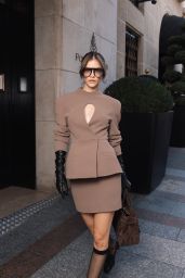 Barbara Palvin Wears Tailored Mod Minidress With Boots