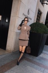 Barbara Palvin Wears Tailored Mod Minidress With Boots