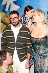 Caroline Vreeland Wears Liquid Print Dress at Christian Siriano Preview