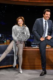 Doja Cat Juxtaposes Casual Knitwear With Crystal Tights on Fallon 2025
