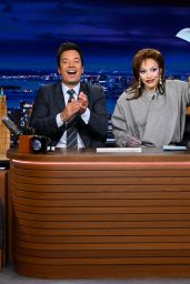 Doja Cat Juxtaposes Casual Knitwear With Crystal Tights on Fallon 2025
