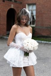 Elyse Hofer Wears Short Lace Bridal Dress in October 2025