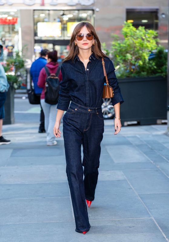 Emilia Jones Selects Utterly Chic Monochromatic Denim Look in New York