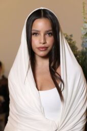 Emilia Mernes Showcases Architectural White Mini With Hooded Wrap at Paris Fashion Week 2025