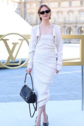 Emma Stone Selects Chic Louis Vuitton Ribbed Dress for Paris Fashion Week