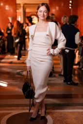 Emma Stone Selects Chic Louis Vuitton Ribbed Dress for Paris Fashion Week