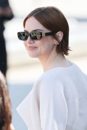 Emma Stone Selects Chic Louis Vuitton Ribbed Dress for Paris Fashion Week