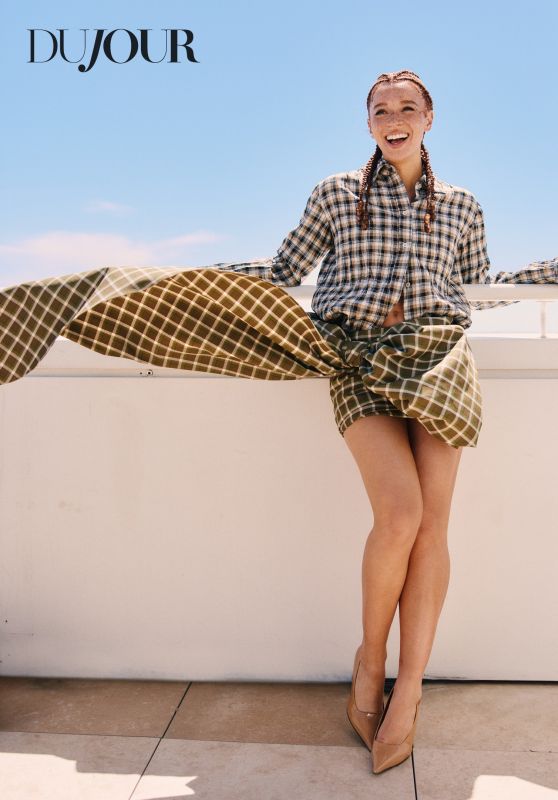 Erin Kellyman Poses in Plaid Shirting and Mini Skirt for DuJour Editorial