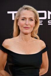 Gillian Anderson Black Off Shoulder Gown at Tron Ares Premiere