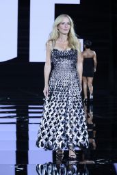 Gillian Anderson Radiance Metallic Lattice Dress Paris Fashion Week