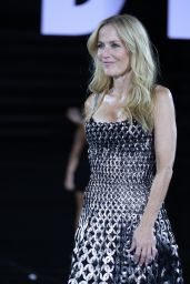 Gillian Anderson Radiance Metallic Lattice Dress Paris Fashion Week