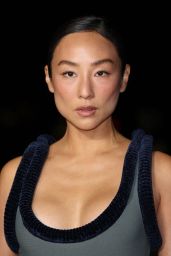 Greta Lee Showcases Sculptural Maxi Dress at Tron Ares London Sneak Peek