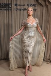 Hannah Waddingham In Glittering Gold Column Gown With Cape At Albies