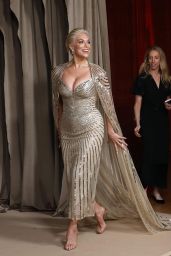 Hannah Waddingham In Glittering Gold Column Gown With Cape At Albies