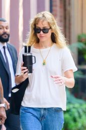 Jennifer Lawrence Off-Duty Chic: Flared Denim and The Row Slippers