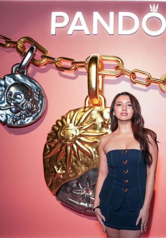Julia Garcia Wears Denim Mini Garment at Pandora Talisman Pop-Up 2025