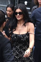 Kylie Jenner Layers Lace Dress with Socks and Pumps at Miu Miu