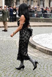 Kylie Jenner Layers Lace Dress with Socks and Pumps at Miu Miu
