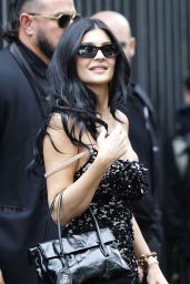 Kylie Jenner Layers Lace Dress with Socks and Pumps at Miu Miu