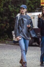 Lily Collins Masters Casual Cool on the Set of Close Personal Friends in London