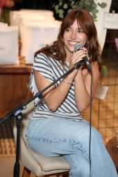 Mackenzie Ziegler Wears Asymmetrical Striped Top with Wide Leg Jeans