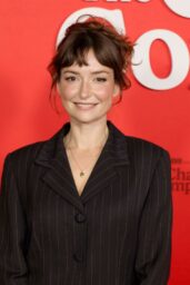 Milana Vayntrub Opts for Pinstripe Blazer Dress at The Chair Company