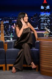 Paige DeSorbo Selects Silk Pajama Set for Tonight Show Appearance