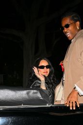 Rihanna in Black Leather and Long Coat in Los Angeles