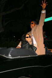 Rihanna in Black Leather and Long Coat in Los Angeles
