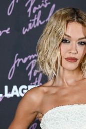 Rita Ora Selects Textured White Mini Dress for Karl Lagerfeld Party