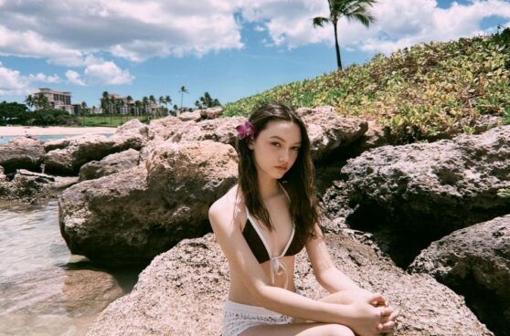Ruby Marino Embraces Retro Swimwear Aesthetic with Crochet Shorts