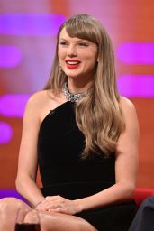 Taylor Swift Selects Crystal-Embellished Black Halterneck on The Graham Norton Show 2025