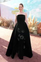Jennifer Morrison posing in a strapless black ballgown at the Euphoria Season 3 premiere in Hollywood April 2026