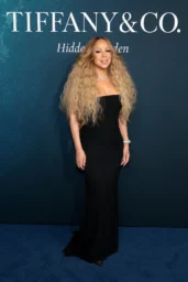 Mariah Carey posing in strapless black gown at Tiffany Blue Book 2026 launch in New York City April 2026