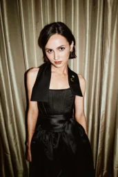 Maude Apatow posing in a black bubble-hem dress for ELLE USA by Myles Hendrik at Euphoria Season 3 premiere, April 2026