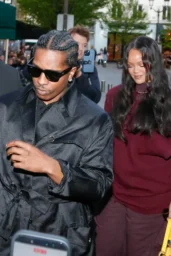 Rihanna and A$AP Rocky arriving at Siena restaurant in Paris in dark evening looks, April 2026