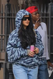 Rihanna in Savage x Fenty Camo Hoodie Brooklyn April 2026 photo 3