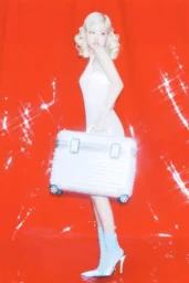 Rosé posing in a pale mini dress with light blue socks and white heels holding a silver Ben Carousel Vault for Marie Claire Korea photoshoot, April 2026