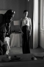 Kate Mara in an Armani Privé black gown with a silver embellished bodice for Hollywood Authentic